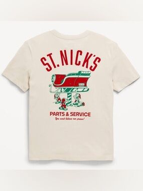 St. Nick's Parts & Service Graphic Tee - Cream/Red/Green Kids XXL Old Navy NWT
